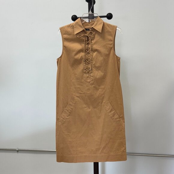 Ralph Lauren Sleeveless Lace-Up Cotton Blend Khaki Dress Size XS - Picture 1 of 7